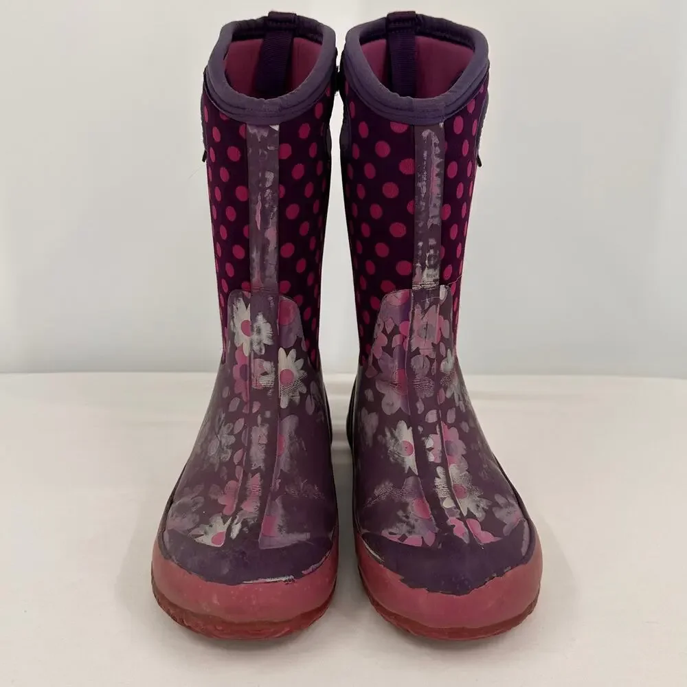 Bogs Girls Flower Dots Rubber Snow Boots Size 3